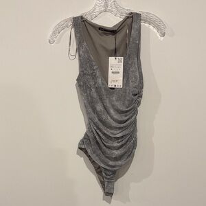 Zara Gray Draped Bodysuit